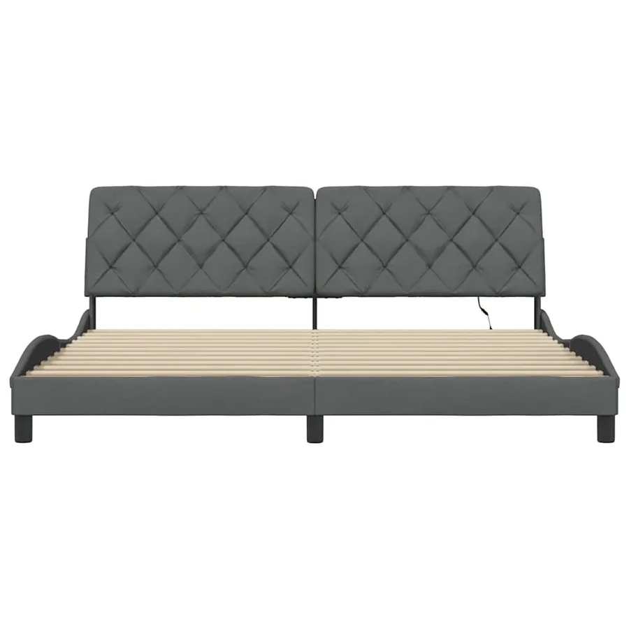 Cadre de lit avec LED sans matelas gris foncé 200x200 cm tissu - 6