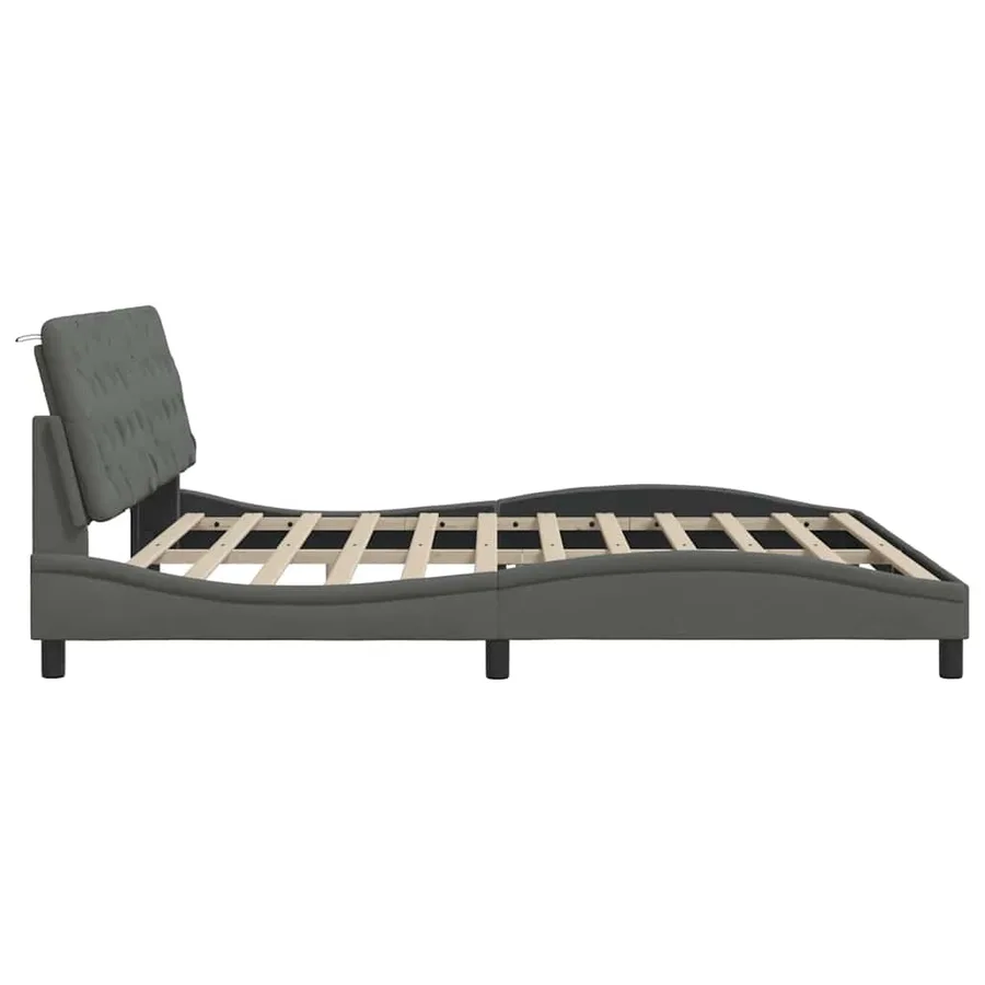 Cadre de lit avec LED sans matelas gris foncé 200x200 cm tissu - 9