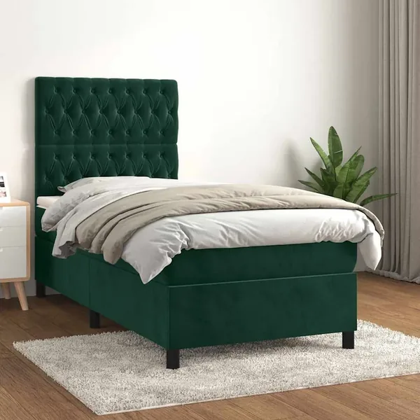 Sommier à lattes de lit avec matelas Vert foncé 90x200 cm