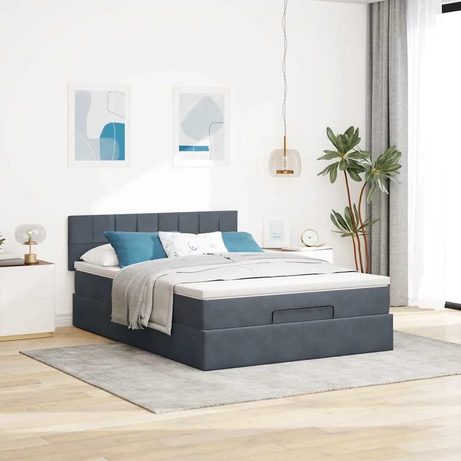 Cadre de lit ottoman avec matelas gris foncé 140x200 cm velours - 3