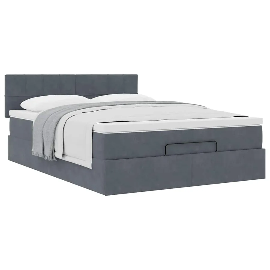 Cadre de lit ottoman avec matelas gris foncé 140x200 cm velours - 4