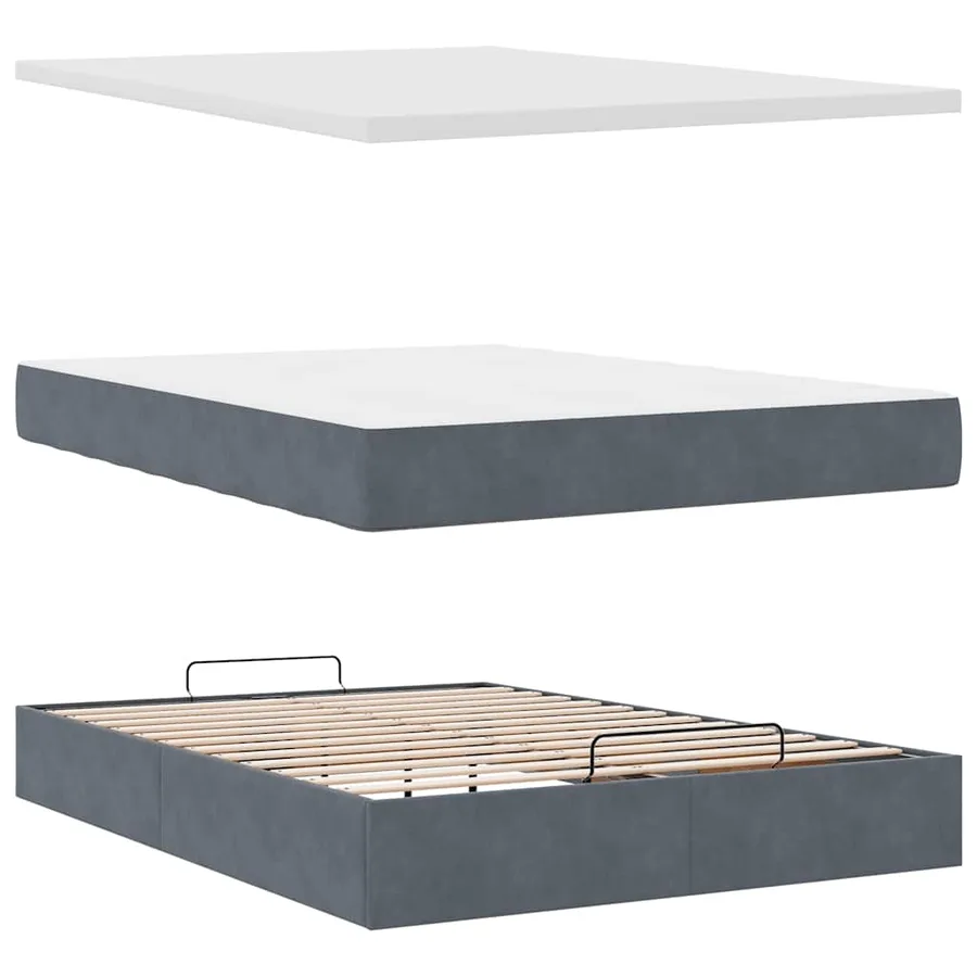 Cadre de lit ottoman avec matelas gris foncé 140x200 cm velours - 6