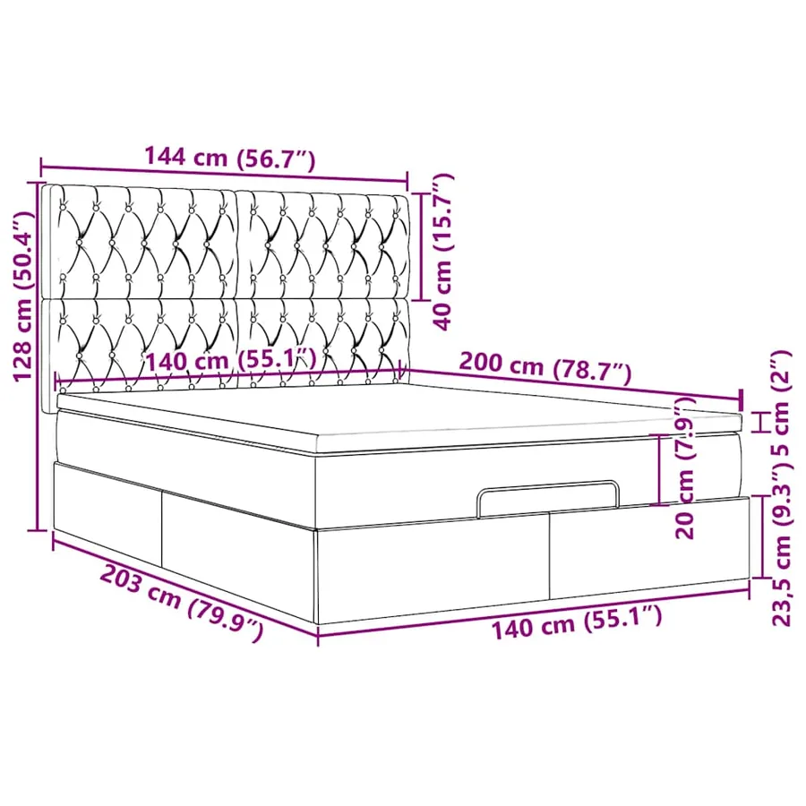 Cadre de lit ottoman avec matelas noir 140x200 cm velours - 18
