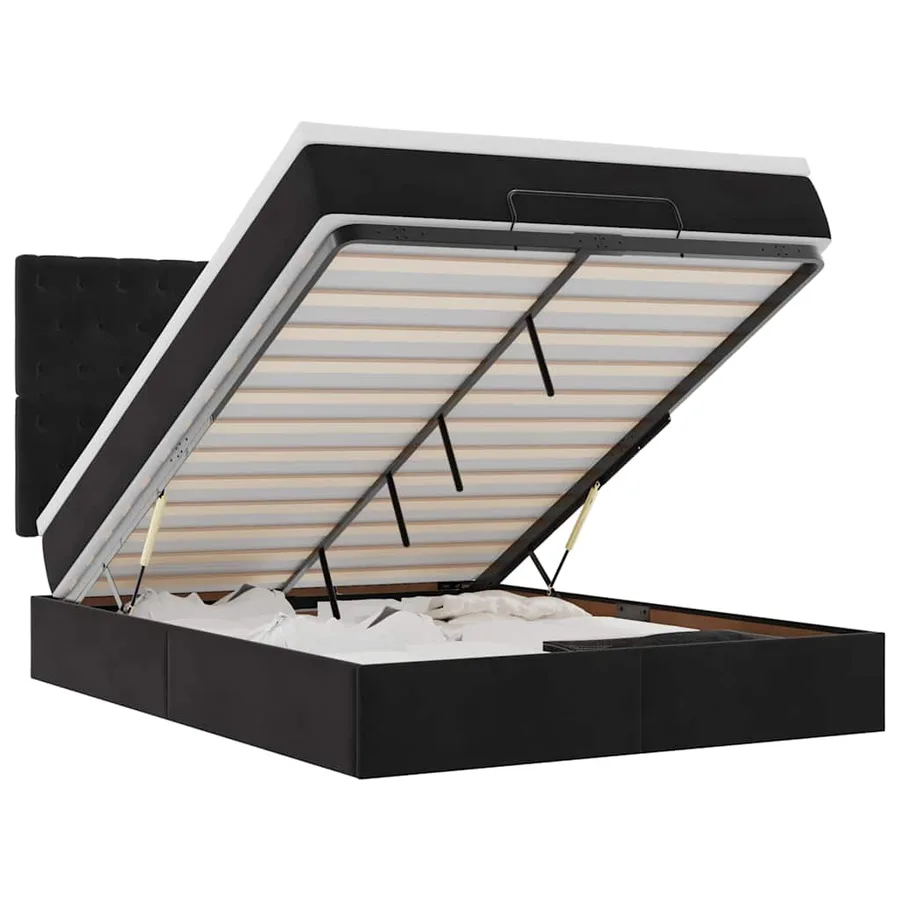 Cadre de lit ottoman avec matelas noir 140x200 cm velours - 2
