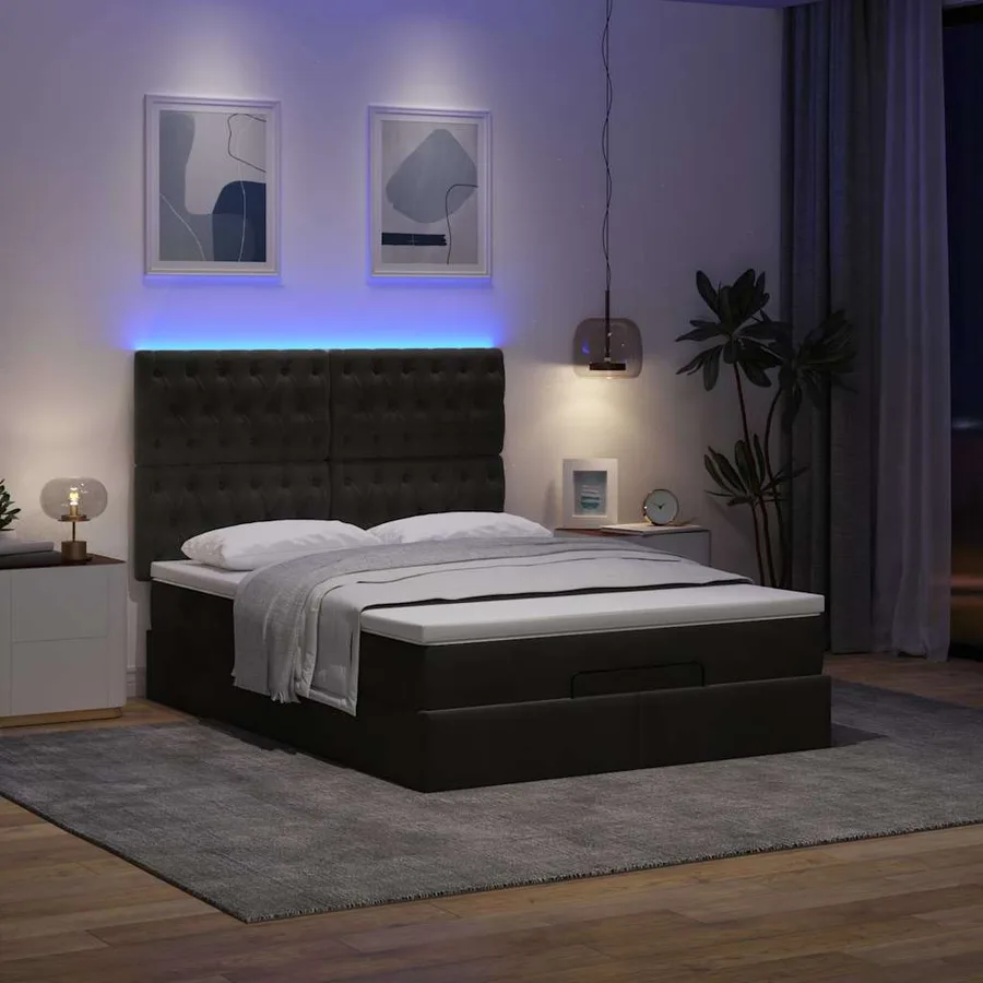Cadre de lit ottoman avec matelas noir 140x200 cm velours - 3