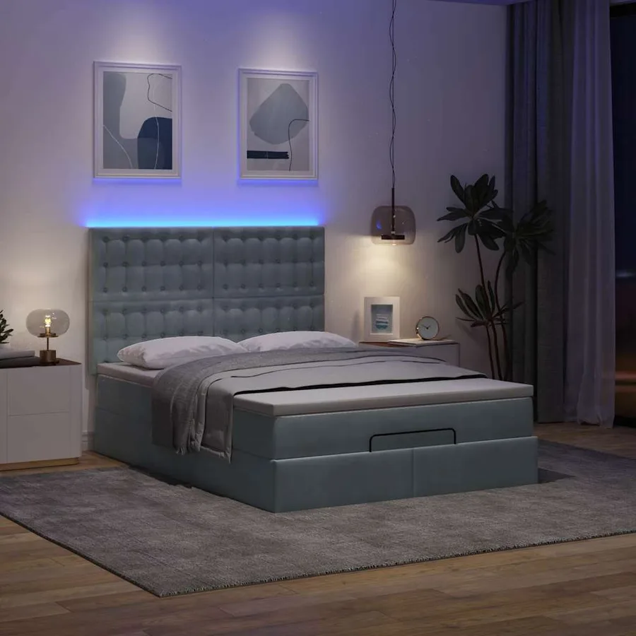 Cadre de lit ottoman avec matelas gris foncé 140x200 cm velours - 3