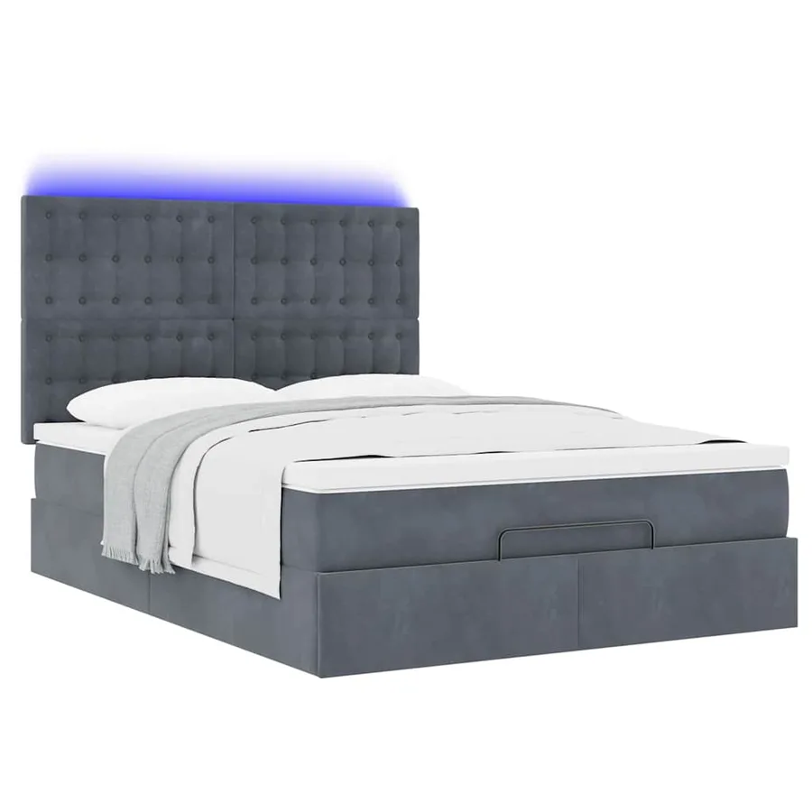Cadre de lit ottoman avec matelas gris foncé 140x200 cm velours - 6