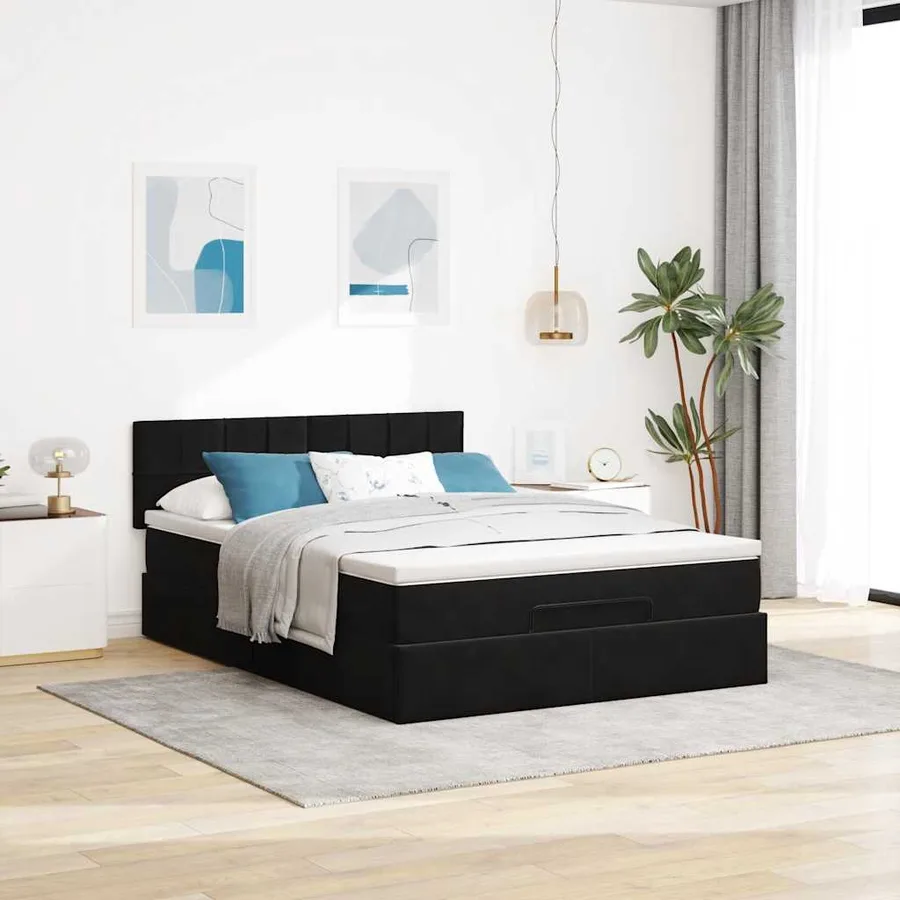 Cadre de lit ottoman avec matelas noir 140x200 cm velours - 4