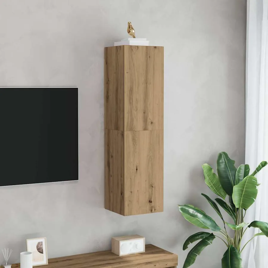 Meuble TV chêne artisanal 30,5x30x110 cm bois d'ingénierie