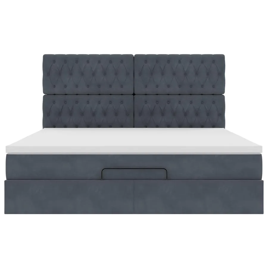Cadre de lit ottoman avec matelas gris foncé 160x200cm velours - 7