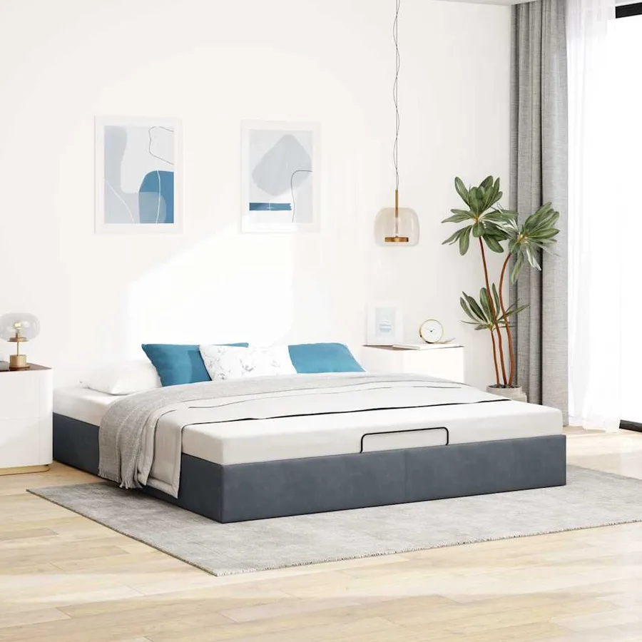 Cadre de lit ottoman sans matelas gris foncé 160x200 cm velours - 3