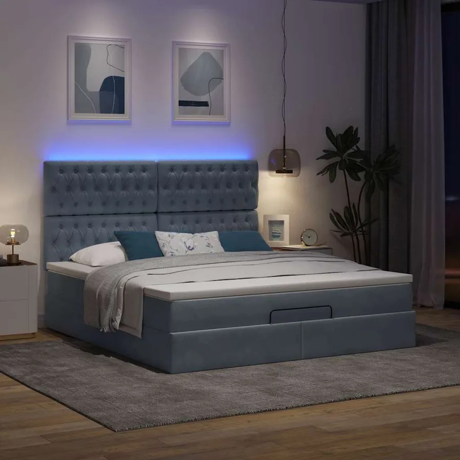 Cadre de lit ottoman avec matelas gris foncé 160x200cm velours - 3