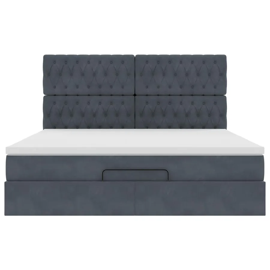 Cadre de lit ottoman avec matelas gris foncé 160x200cm velours - 8