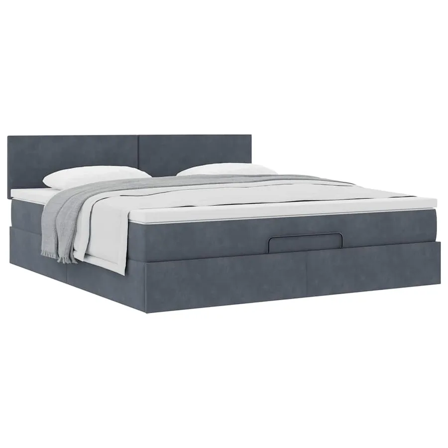 Cadre de lit ottoman avec matelas gris foncé 160x200 cm velours - 5