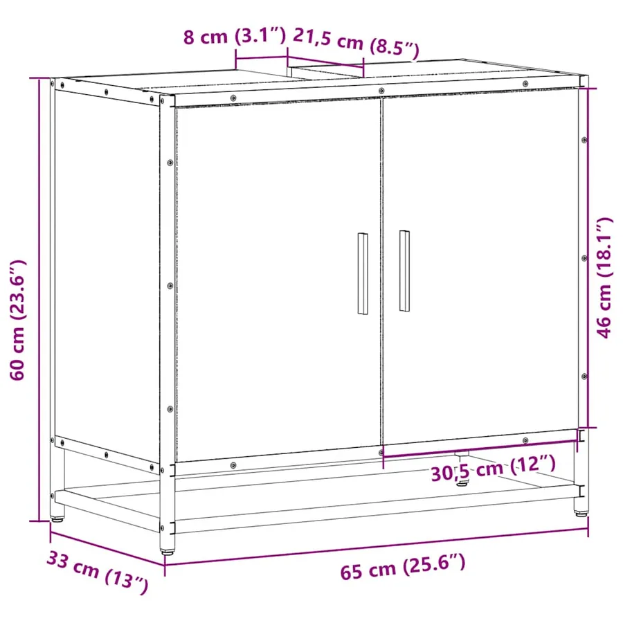 Armoire de lavabo de salle de bain chêne marron 65x33x60 cm - 11