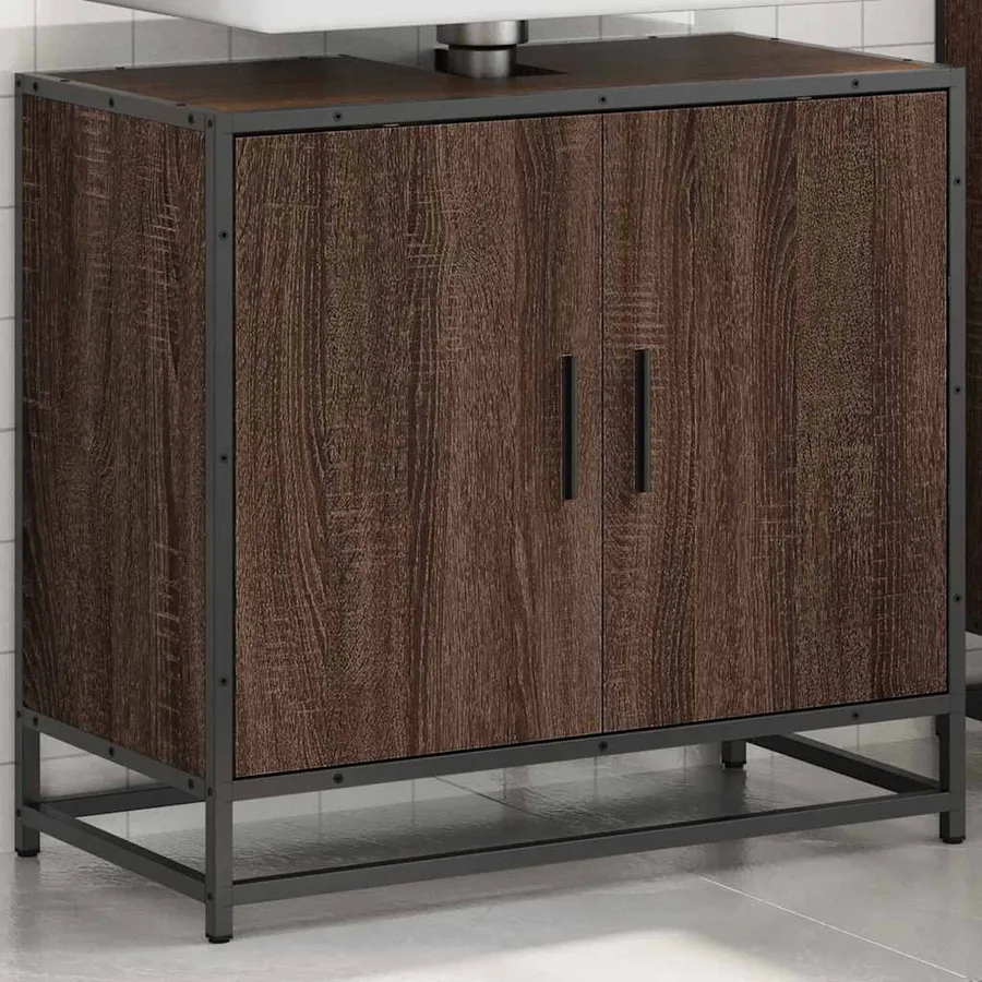 Armoire de lavabo de salle de bain chêne marron 65x33x60 cm - 3