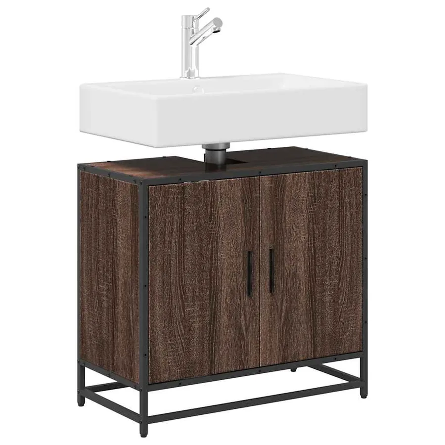 Armoire de lavabo de salle de bain chêne marron 65x33x60 cm - 4