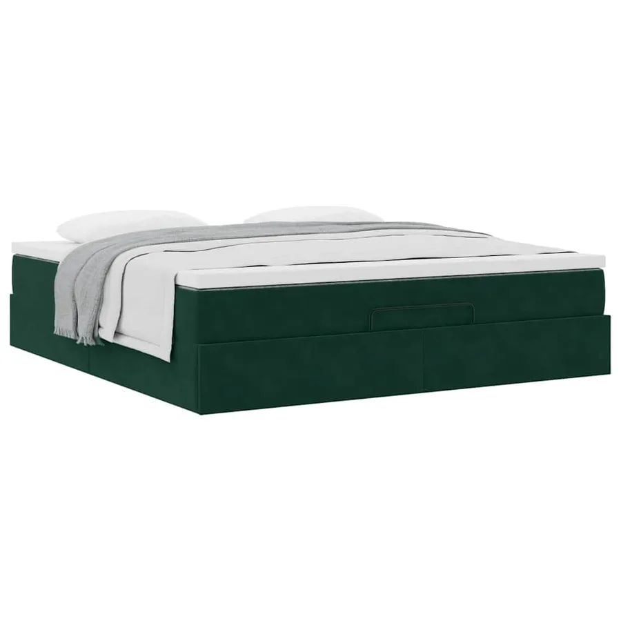 Cadre de lit ottoman avec matelas vert foncé 160x200 cm velours - 5