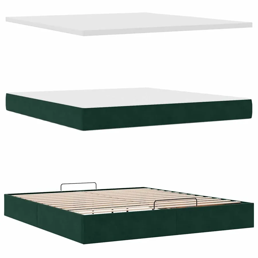 Cadre de lit ottoman avec matelas vert foncé 160x200 cm velours - 8