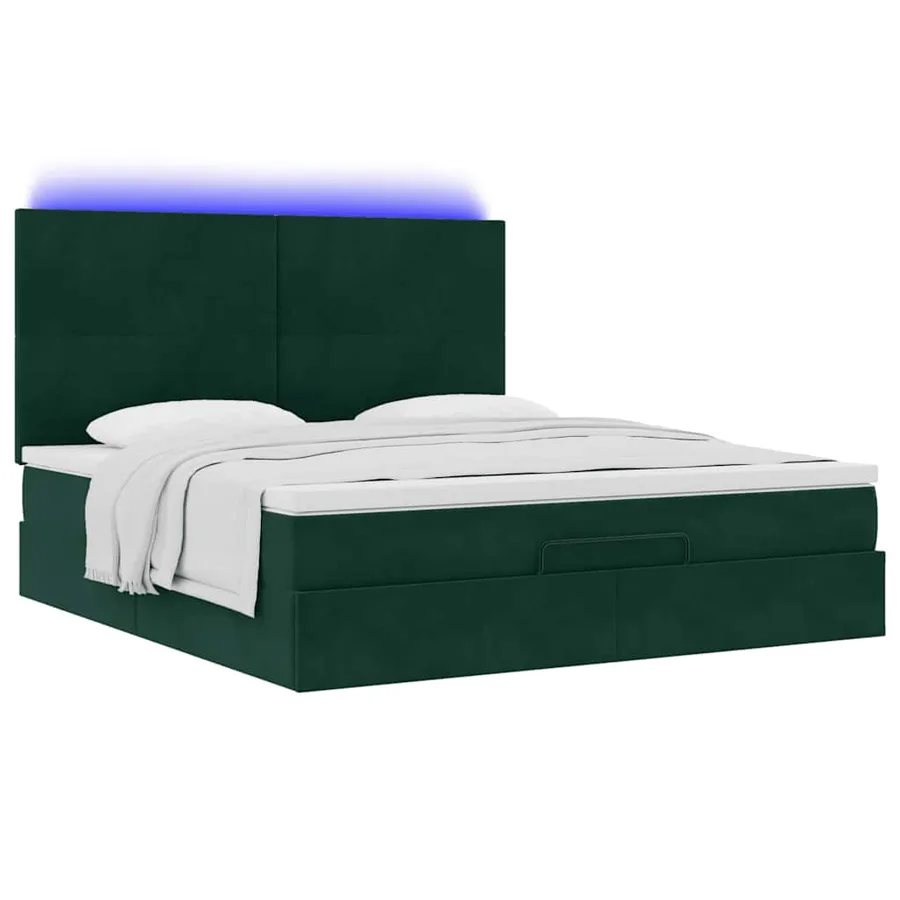 Cadre de lit ottoman avec matelas vert foncé 160x200 cm velours - 6