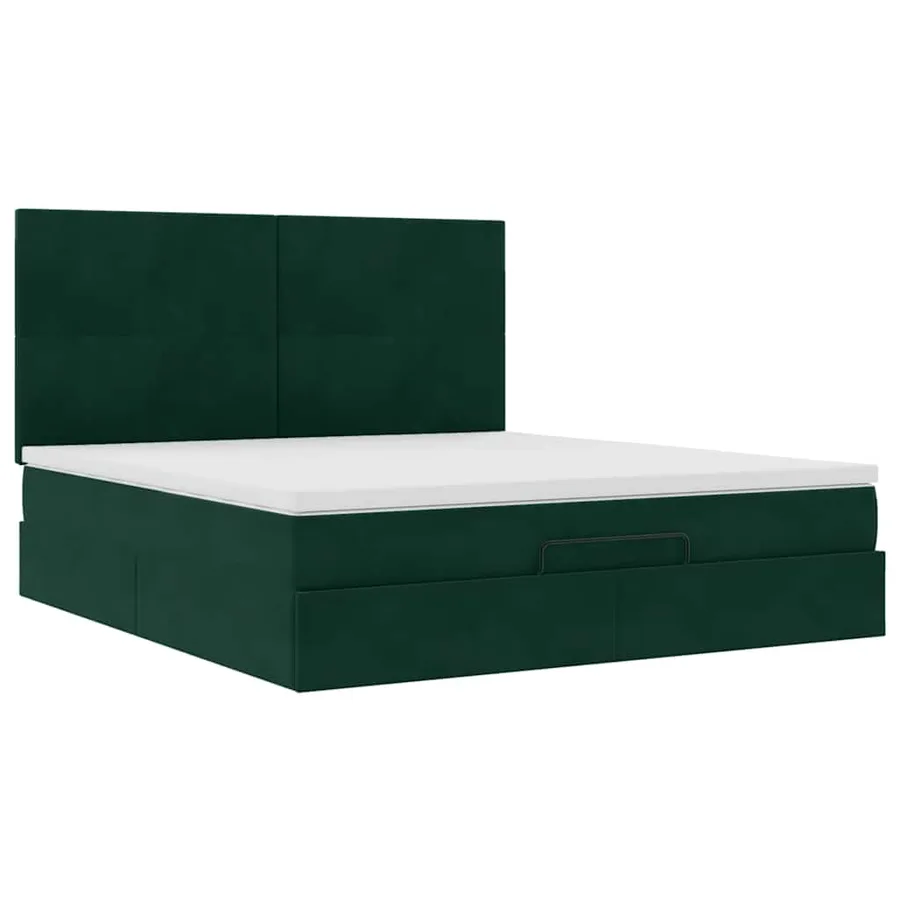 Cadre de lit ottoman avec matelas vert foncé 160x200 cm velours - 7