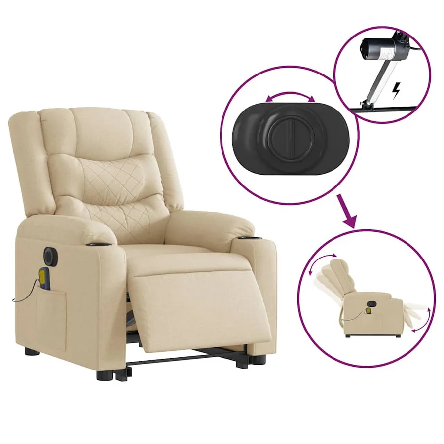 Fauteuil inclinable de massage électrique Crème Tissu - 10