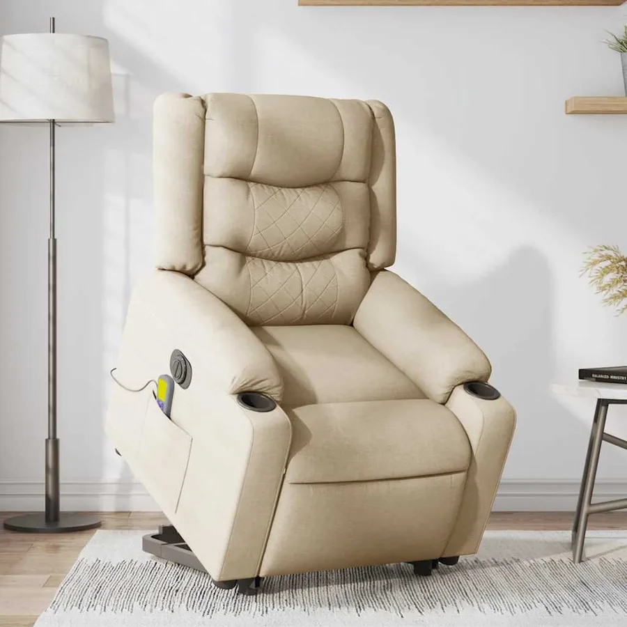 Fauteuil inclinable de massage électrique Crème Tissu - 3