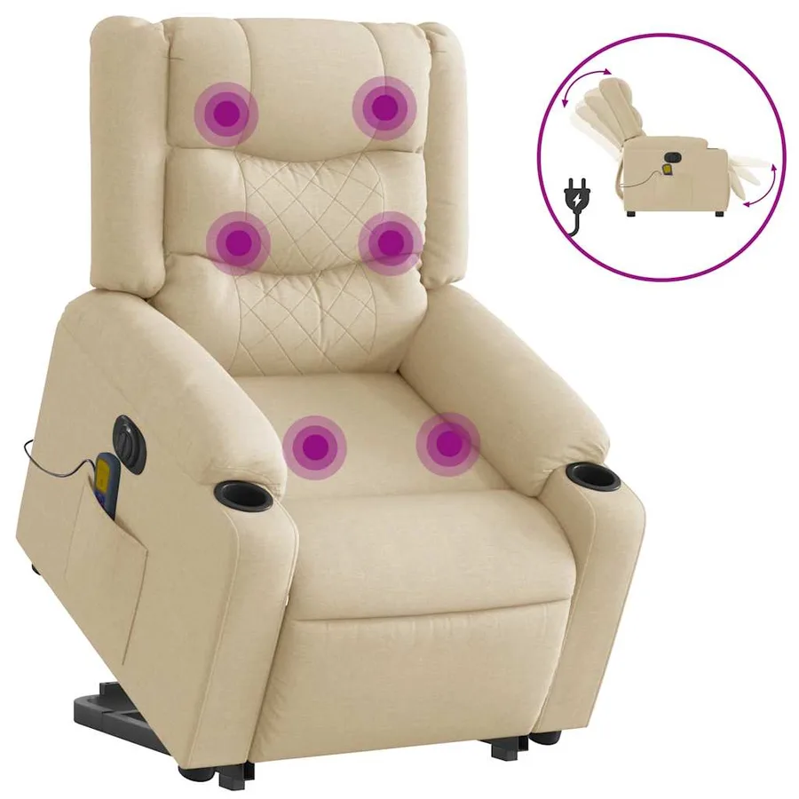 Fauteuil inclinable de massage électrique Crème Tissu - 4