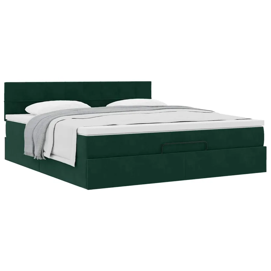 Cadre de lit ottoman avec matelas vert foncé 160x200 cm velours - 4