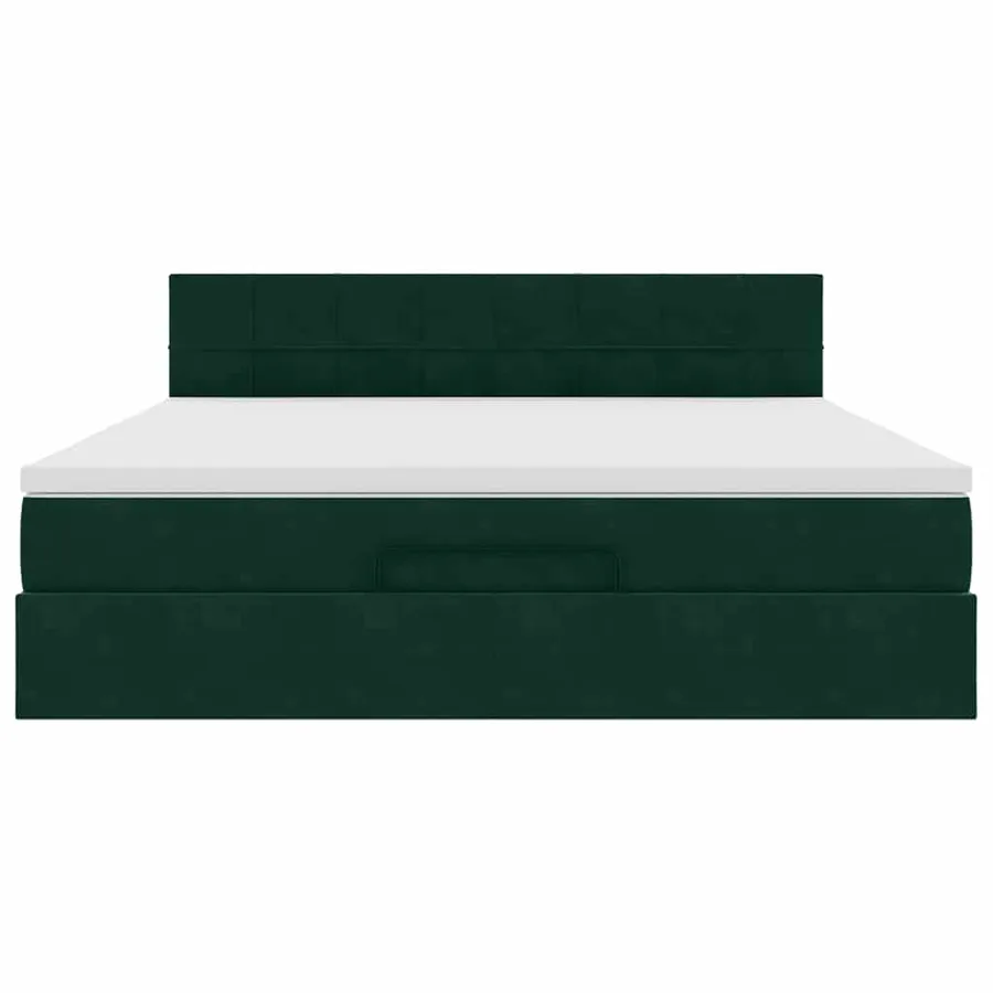 Cadre de lit ottoman avec matelas vert foncé 160x200 cm velours - 5