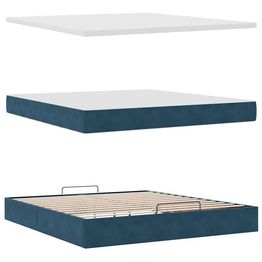 Cadre de lit ottoman avec matelas bleu foncé 160x200 cm velours - 11