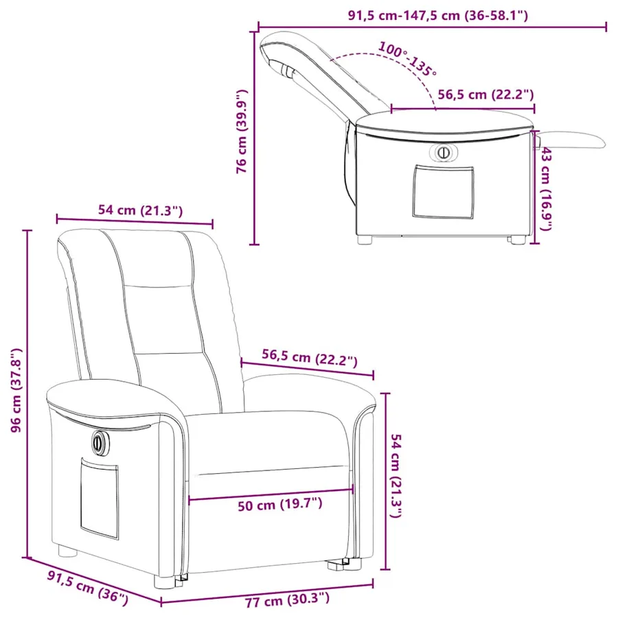 Fauteuil inclinable électrique marron tissu - 16