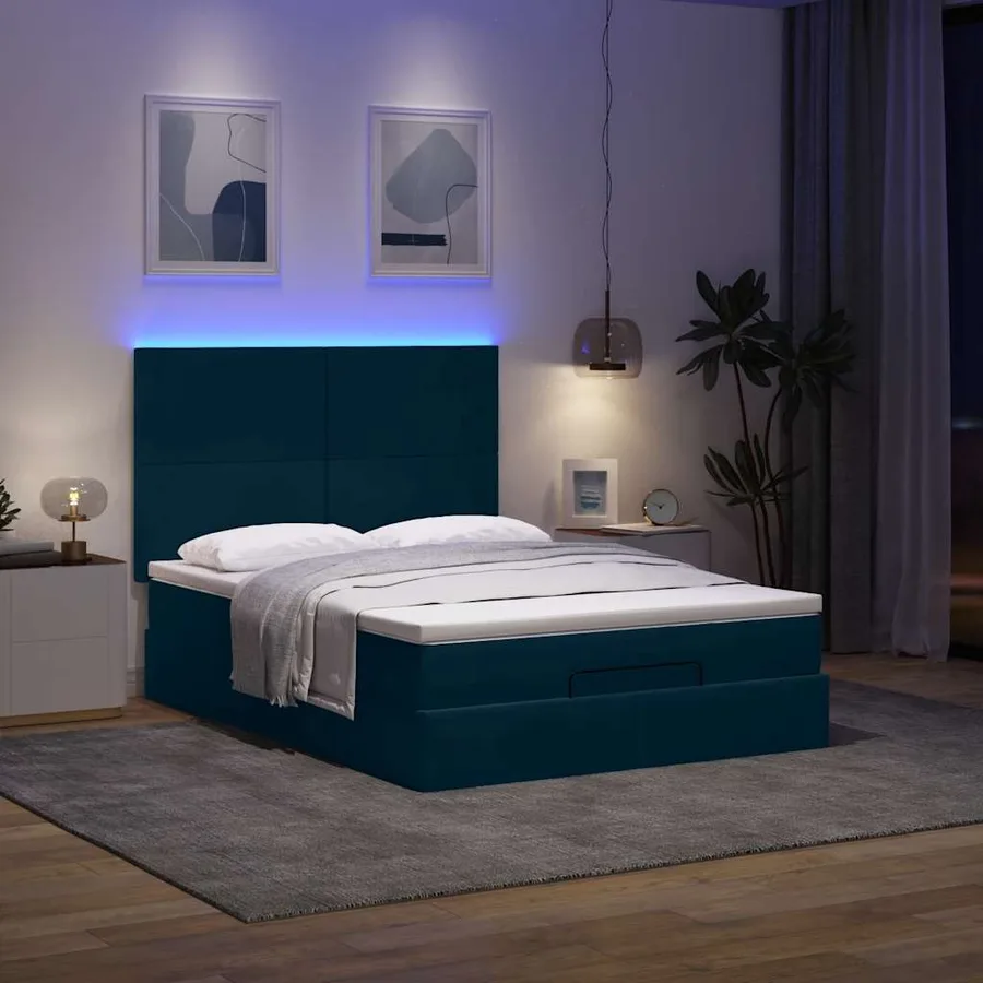 Cadre de lit ottoman avec matelas bleu foncé 140x200 cm velours - 3