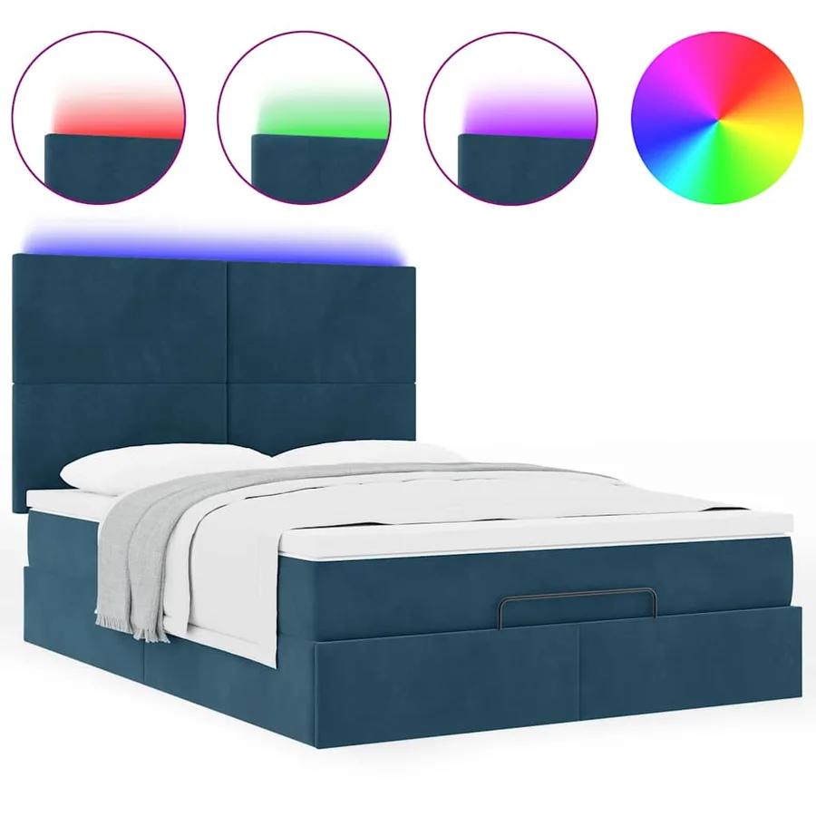 Cadre de lit ottoman avec matelas bleu foncé 140x200 cm velours - 5
