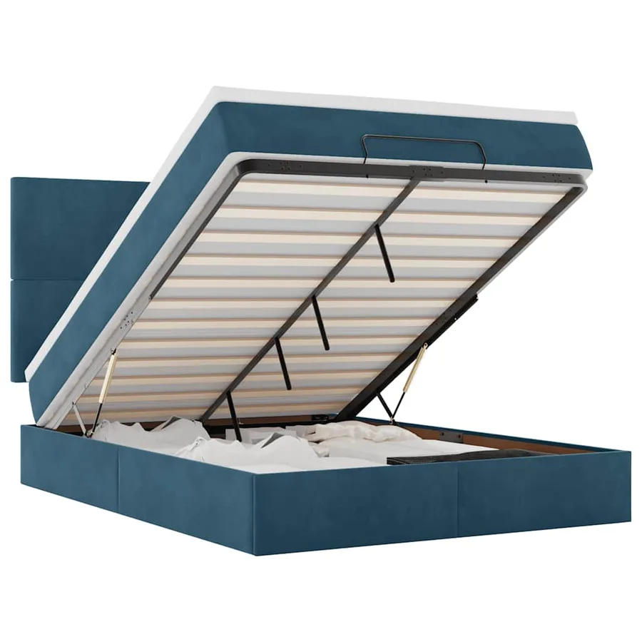 Cadre de lit ottoman avec matelas bleu foncé 140x200 cm velours - 2