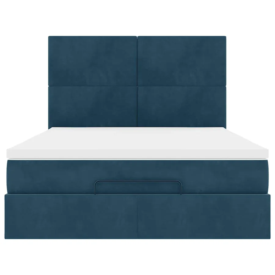 Cadre de lit ottoman avec matelas bleu foncé 140x200 cm velours - 7