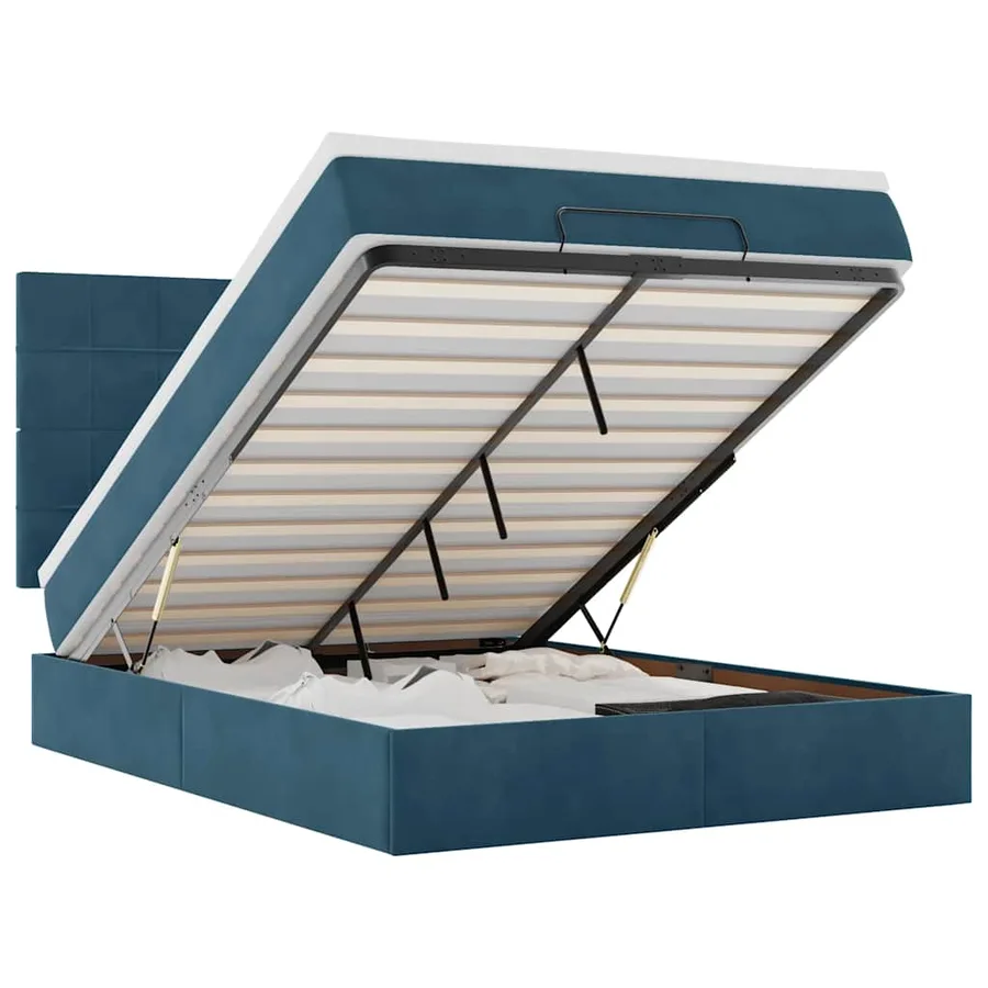 Cadre de lit ottoman avec matelas bleu foncé 140x200 cm velours - 2