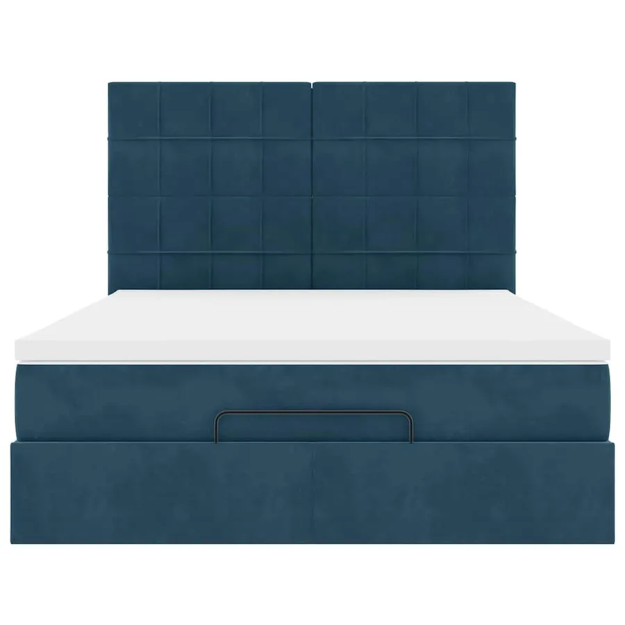Cadre de lit ottoman avec matelas bleu foncé 140x200 cm velours - 7