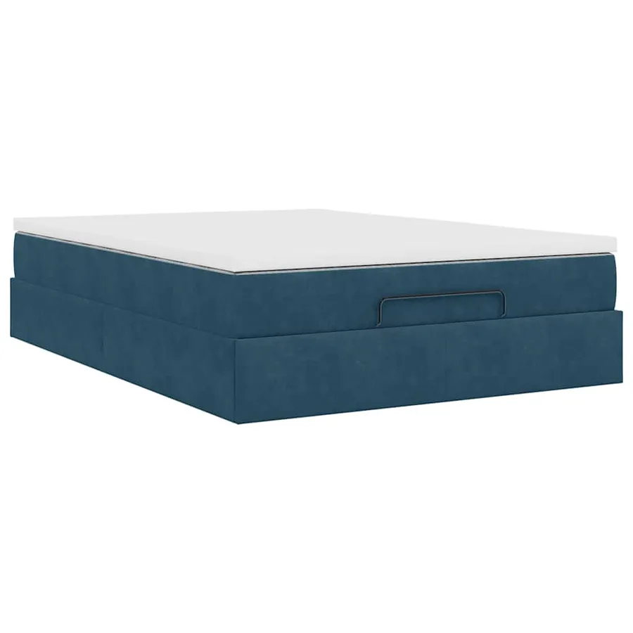 Cadre de lit ottoman avec matelas bleu foncé 140x200 cm velours - 10