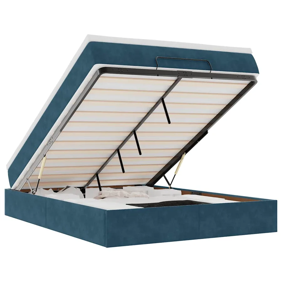 Cadre de lit ottoman avec matelas bleu foncé 140x200 cm velours - 2