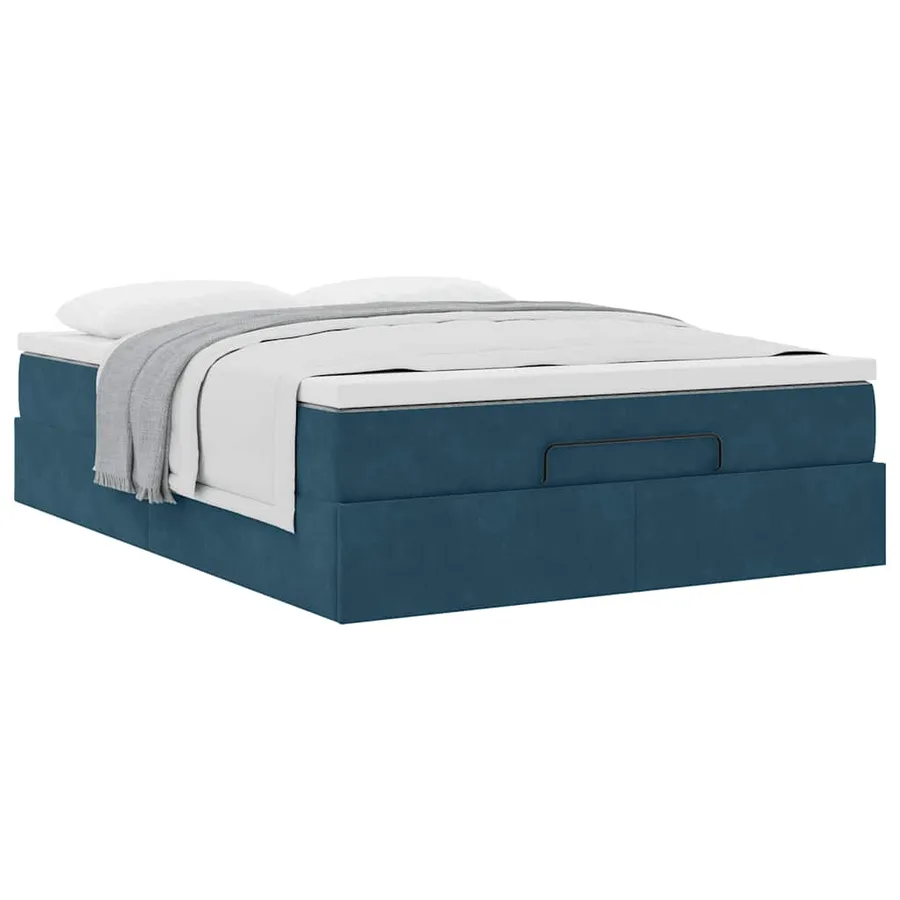 Cadre de lit ottoman avec matelas bleu foncé 140x200 cm velours - 5