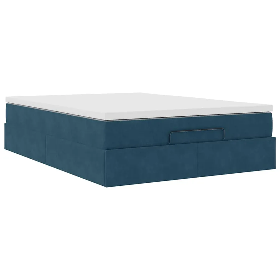 Cadre de lit ottoman avec matelas bleu foncé 140x200 cm velours - 6