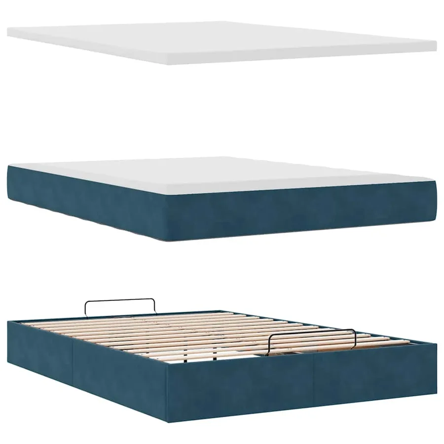 Cadre de lit ottoman avec matelas bleu foncé 140x200 cm velours - 8
