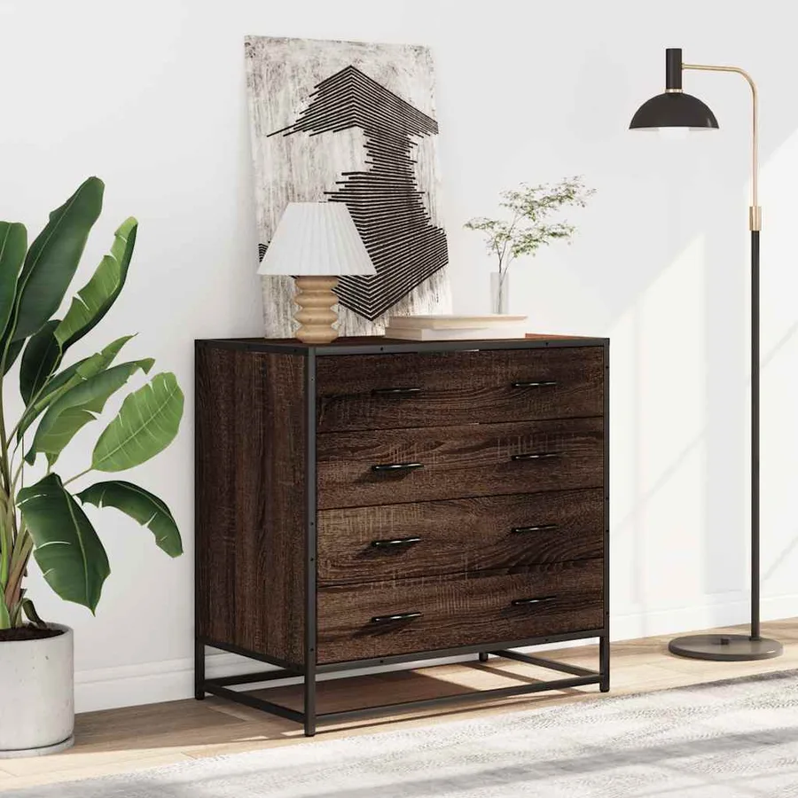 Commode chêne marron 70x41x70 cm bois d'ingénierie - 3