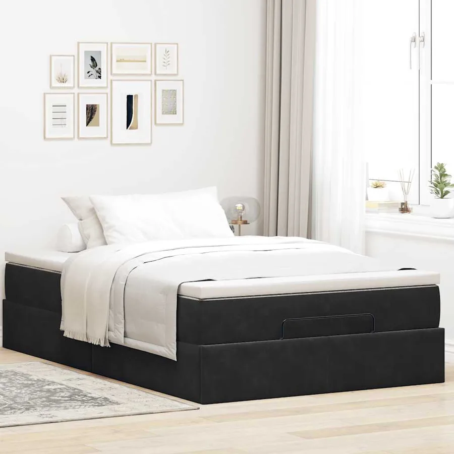 Cadre de lit ottoman avec matelas noir 120x200 cm velours - 3
