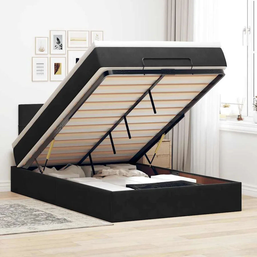 Cadre de lit ottoman avec matelas noir 120x200 cm velours