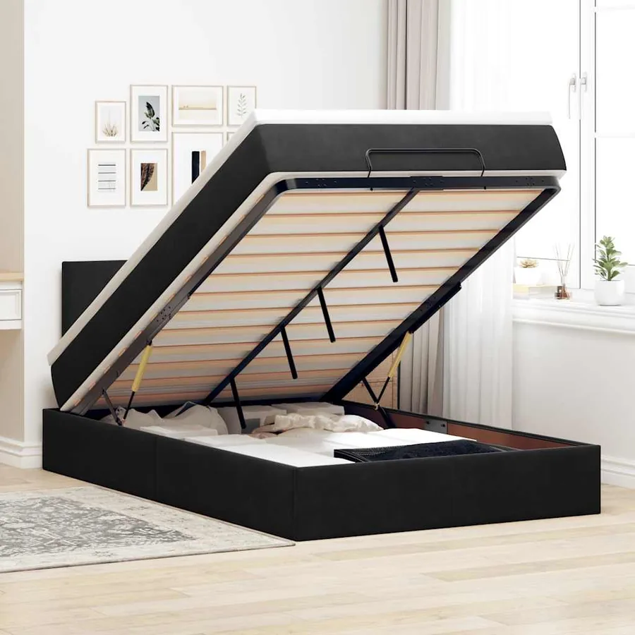 Cadre de lit ottoman avec matelas noir 120x200 cm velours