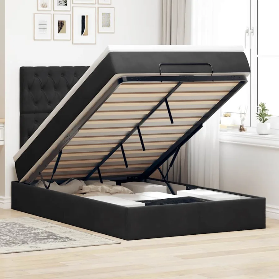 Cadre de lit ottoman avec matelas noir 120x200 cm velours