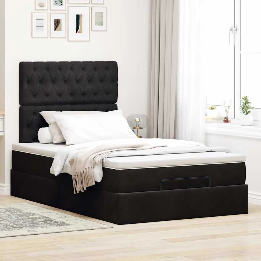 Cadre de lit ottoman avec matelas noir 120x200 cm velours - 3