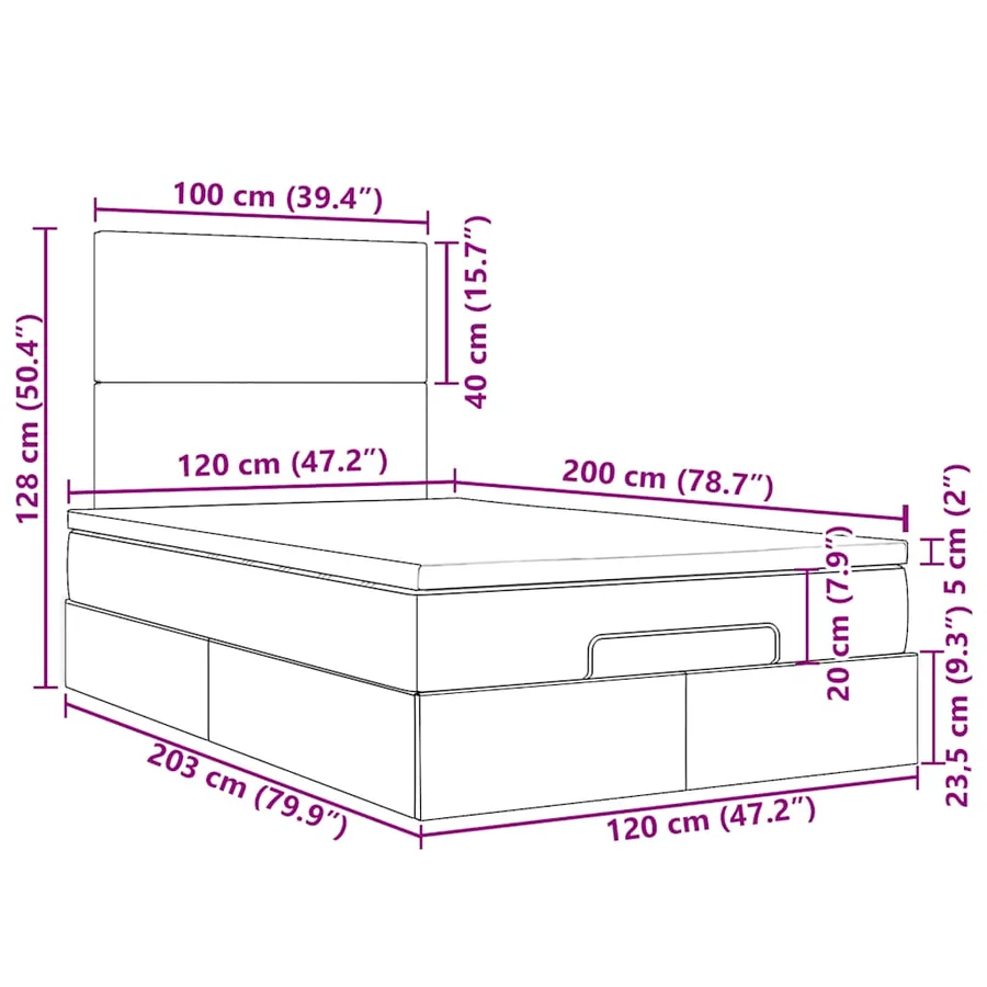 Cadre de lit ottoman avec matelas noir 120x200 cm velours - 18